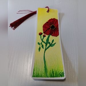 Handmade Floral Bookmark with Red Poppy